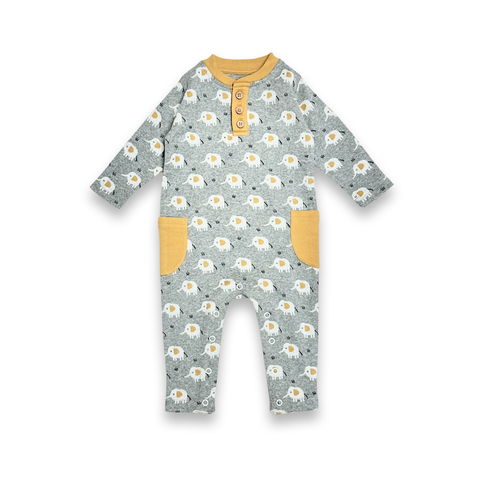 Organic Cotton Elephant Kangaroo Pocket Baby Jumpsuit