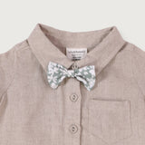 Natural Linen Baby Romper with Bowtie