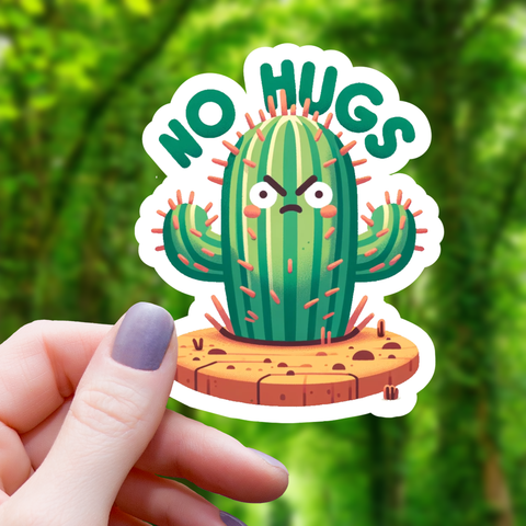 No Hugs Angry Cactus Sticker - 3"