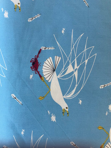 Seagull and Crab Pattern Organic Cotton Fabric