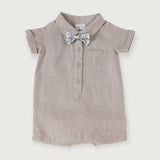 Natural Linen Baby Romper with Bowtie